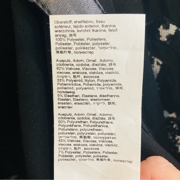 BETTY BARCLAY Sz 14 Knit Vegan Leather Houndstooth Floral Sheer Lace Long Jacket - Picture 9 of 14